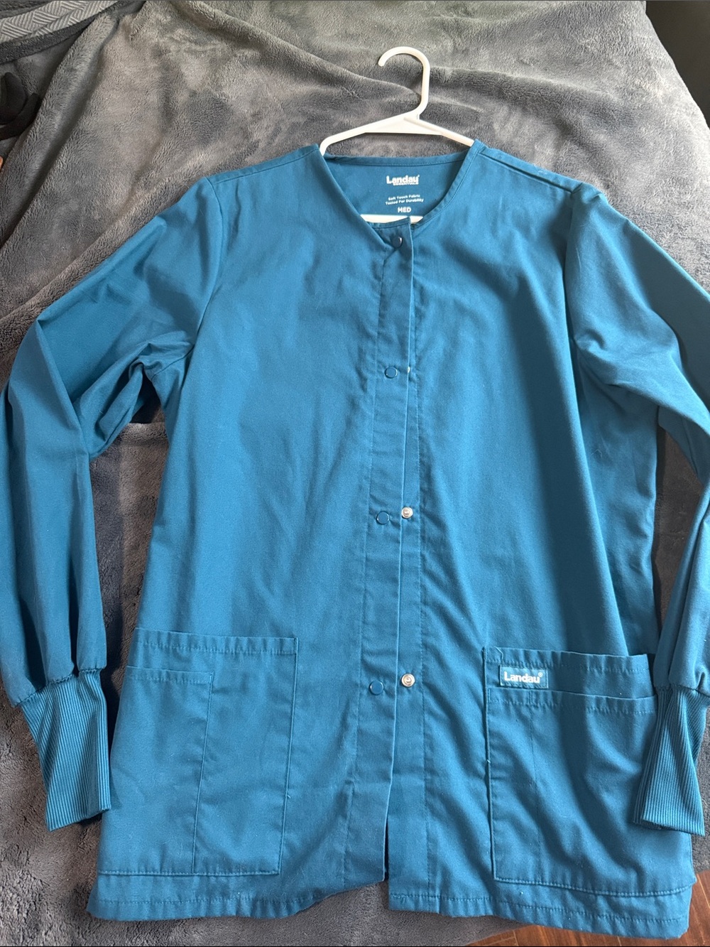 Landau Teal Button-Front Medical Scrub Jacket